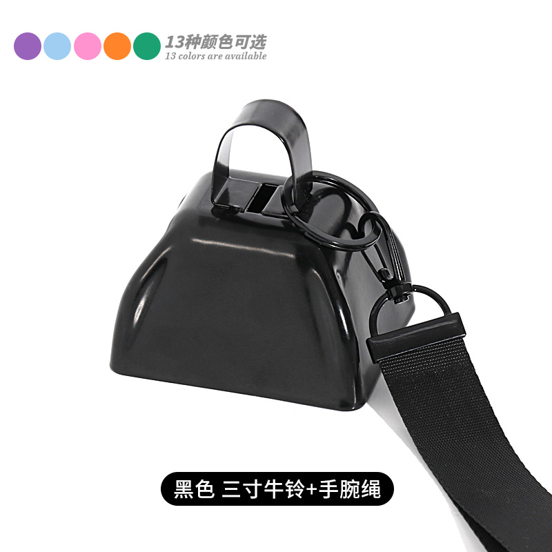 Black three-inch cowbell + wrist rope