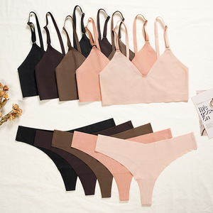 YCH Disponibile, Reggiseno Senza Ferretto con Logo Personalizzato, Taglie Forti, Coppe Intere, Completo con Perizoma, <span class=keywords><strong>Scollo</strong></span> a <span class=keywords><strong>V</strong></span>, Senza Cuciture sul Retro, Intimo Sportivo per Yoga - Product Image 1
