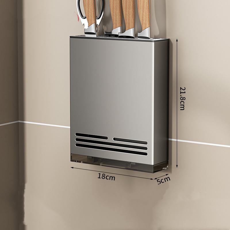 Soporte para cuchillos gris con bandeja de goteo (doble función)