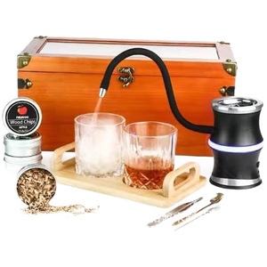 Kit para ahumar cócteles, caja de madera con pistola de humo y virutas de madera para cócteles de whisky, herramientas de coctelería, estilo vintage, reutilizable - Product Image 1
