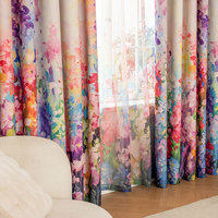 Rideau filtrant la lumière en polyester à imprimé floral multicolore style américain pour salon et chambre à coucher