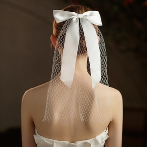Bonne qualité Xinmeiji V734 français grande maille <span class=keywords><strong>voile</strong></span> de mariée blanc court noeud papillon inscription en ligne célébrité chapeaux en gros - Product Image 1
