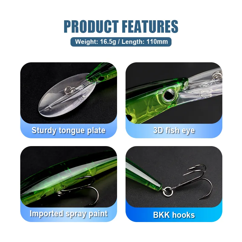 Thorforce Bán Buôn Nổi Jerkbait Dài Lip 110Mm 16.5G Wobbler Hvm004 3D Thu Hút Mắt Minnow Thu Hút Khó Câu Cá Thu Hút