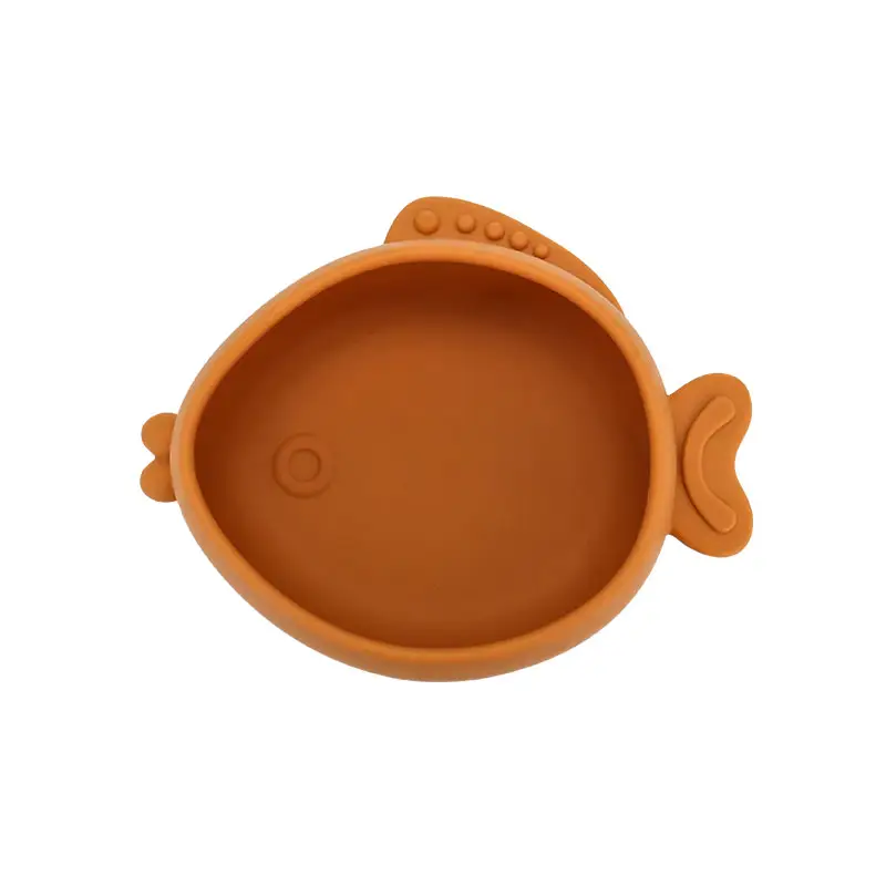 Cute fish shape child's silicone large capacity meal bowl non slip multi color dinner bowl kid feeding cutlery