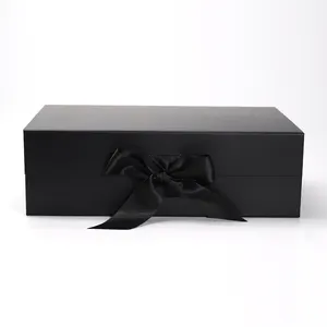 Tarife içermeyen mıknatıs özel logolu kutu katlanabilir siyah sert kapatma hediye karton kutu ambalaj ile şerit