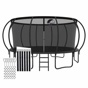 Trampolín Grande para Jardín al por Mayor con Marco <span class=keywords><strong>de</strong></span> Tubo Curvo, Red <span class=keywords><strong>de</strong></span> Seguridad y Canasta <span class=keywords><strong>de</strong></span> Baloncesto, Trampolín Recreativo para Niños al Aire Libre - Product Image 3