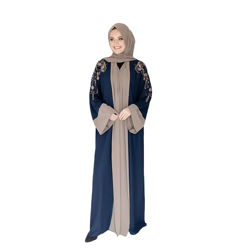 2020新製品控えめなイスラム服エレガントなカーディガン長袖フロントオープン着物アバヤスタイリッシュな刺繍アバヤドバイ