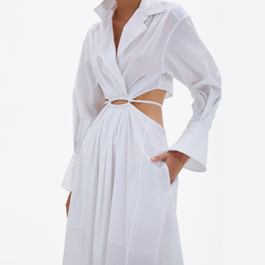 Cheeky Waist Barring Side Cutouts Vestido camisero clásico para primavera otoño - Product Image 3