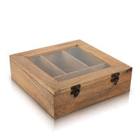 Boîte à thé en bois, coffre de rangement, organisateur, conteneur, support, étagère avec 4 grands compartiments de rangement, boîte en bois pour théière