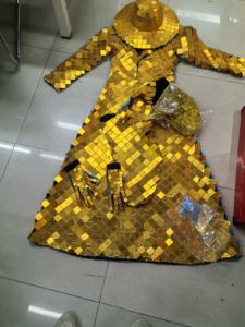 Traje de espejo personalizado para mujer, dorado y plateado, sexy, para baile GOGO, disfraz de espectáculo con sombrero de copa para adulto - Product Image 6