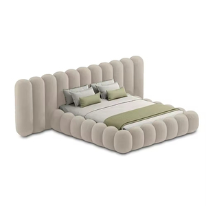 Letto matrimoniale imbottito in tessuto, design minimalista, moderno, per camera da letto, con struttura queen size - Product Image 4