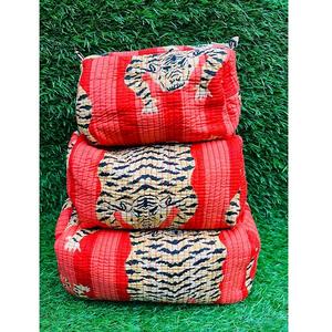 Cotton Make Up Bag Block Printed Toiletry Cosmetic Bag Handmade Lightweight Travel Organizer For Daily Use - Product Image 1