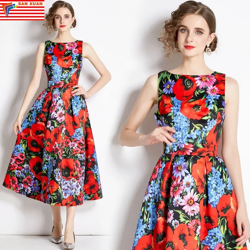 6189-78-new arrivals woman clothes wholesale vintage fashion apparel elegant lady floral american long Evening casual Dresses