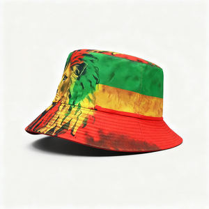 도매 사자 <span class=keywords><strong>Rasta</strong></span> 스타일 캐주얼 버킷 모자 여행을위한 편지 패턴과 만화 인쇄 야외 양면 - Product Image 2