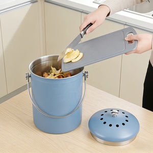 Blue Cylindrical Stainless Steel Kitchen Waste <b>Bin</b> With Lid For Indoor Use - Product Image 4
