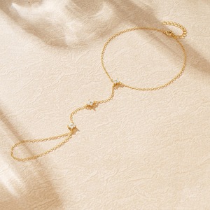 Pulsera de cadena de eslabones de dedo de conexión de acero inoxidable, anillo de dedo, cadena de muñeca, pulseras esclavas, abalorio de hojas, pulsera de cadena de mano - Product Image 4