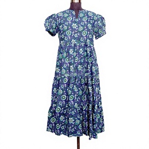 Vestido Midi con Estampado Floral para Mujer, Cuello en V, Manga Abullonada, Corte Holgado, Tejido Transpirable, Estilo Casual de Verano - Product Image 1