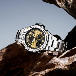 Montre chronographe analogique-numérique de luxe SMAEL 8090, étanche, lumineuse, boîtier/cadran en alliage, bracelet en acier inoxydable, alarme pour plongeurs - Product Image 5