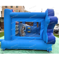 Brincolín Inflable Azul con Diseño de Perro, Centro de Juegos para Niños Pequeños, Brincolín Portátil con Diseño de Cachorro de Dibujos Animados para Fiestas en el Patio