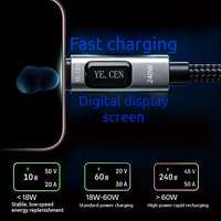 Câble de charge rapide 240W tressé avec affichage numérique 6A, double Type-C, pour ordinateurs portables et tablettes Xiaomi, OPPO, Huawei, OnePlus, Realme
