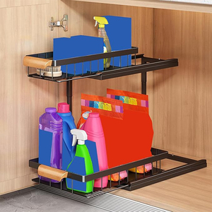 El Mejor Estante Metálico Deslizable Bajo Fregadero de 2 Niveles para Baño y Cocina, Organizador de Accesorios para Puerta de Armario y Estante para Platos - Product Image 3