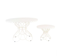 Table de repas extérieure ronde en fil de fer métallique moderne avec bord festonné pour parc, patio, jardin et balcon, mobilier de bistrot