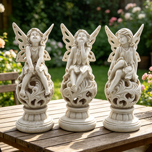 Set <span class=keywords><strong>di</strong></span> Statue da Giardino in Resina Effetto Pietra Anticata Resistente alle Intemperie <span class=keywords><strong>con</strong></span> <span class=keywords><strong>Ali</strong></span> <span class=keywords><strong>di</strong></span> <span class=keywords><strong>Farfalla</strong></span> per Decorazioni Esterne - Product Image 6