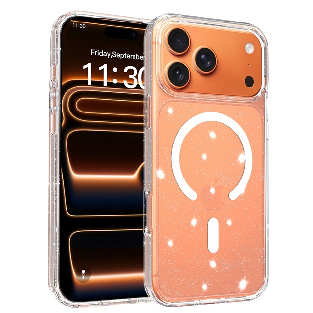 Custom Designed Glitter High clear Transparent Magnetic Charging Phone case for iPhone 17 16 Pro Max TPU PC Protective Covers