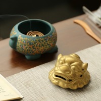 Brûleur d'encens en forme de crapaud doré porte-bonheur, ornements en argile violette pour le bureau