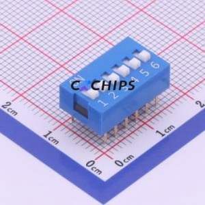 DS-06BLP DIP Switch Through hole Component (THT) Switch Flat Toggle, Raised Type Single Pole Single Throw 6 PC Pin - Product Image 1
