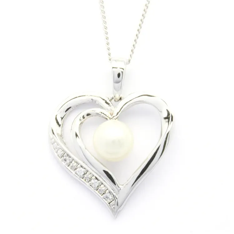 Wholesale Custom Trend Pearl Heart Pendants 18K 14K 9K Diamond Necklace Pearl for Women