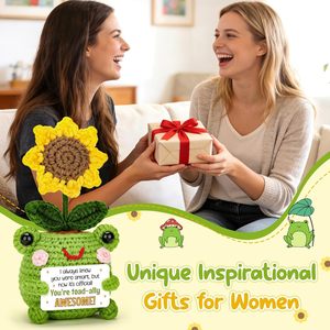 Cadeaux de remise de diplôme et d'<span class=keywords><strong>anniversaire</strong></span> 2026 - Grenouille en crochet faite main amusante avec motif tournesol et message inspirant <span class=keywords><strong>pour</strong></span> femmes, meilleures amies, filles - Product Image 5