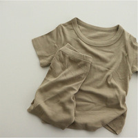 Bébé Été Coton Vêtements Ensembles Bambin Enfants Bébé Garçons Filles Solide Tricoté Côtelé À Manches Courtes T-shirts Short Bas Tenues