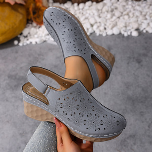 Women European and American Style Wedge Sandals Summer New Hollow Out Large Platform <b>Magic</b> <b>Tape</b> Closed-Toe Sandals - Product Image 3