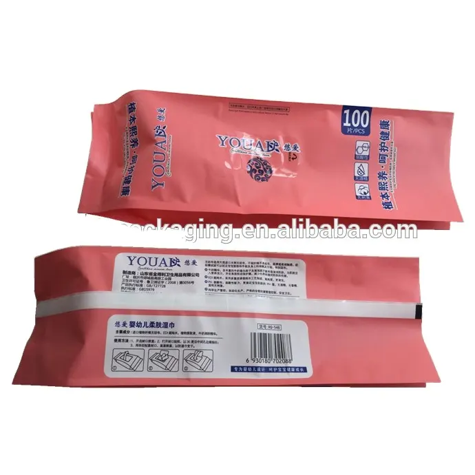 Aluminium foil sachet package tissue /baby wet tissue pouch with sticker