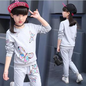 Ropa para Niños OEM Personalizada al por Mayor, Conjunto de Dos Piezas de Camisetas con Estampado de Mariposas para Niñas, Otoño - Product Image 4