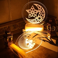 Lampe de nuit 3D en acrylique GL-TR04 avec base ovale et télécommande, 16 couleurs RGB, lumières étoiles et lune, lampe décorative islamique pour les fêtes