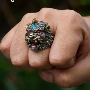 Handgemachte Rings chnitzerei mit Pixiu, Retro Schatz anziehendes Geschenk für Männer und Frauen, personal isierter offener <span class=keywords><strong>Ring</strong></span>-Hip-Hop-Stil - Product Image 2