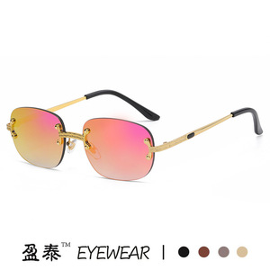 Eyewear Metal Frameless <b>Sunglasses</b> UV400 Unisex Fashion Hip Hop Style Gold Mirror Lenses - Product Image 1