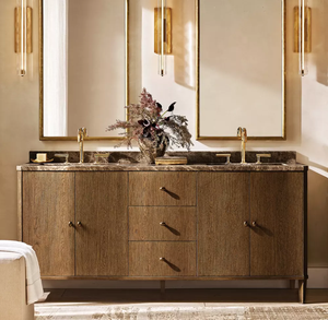 Set di Mobili da Bagno di Lusso in Stile Americano, Mobile Lavabo Doppio in Legno - Product Image 1