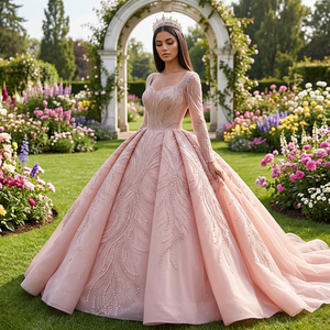 Vestido de Gala Moderno y Dulce para Quinceañera Lsany220 Rosa, Talla Grande, para Graduación, con Escote Corazón, Adornado con Cuentas, Antiestático - Product Image 1