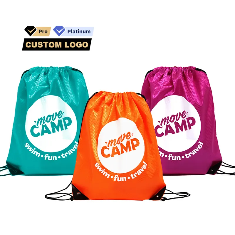2023 High Quality Custom Logo 600D Polyester Waterproof Travel Sport Backpack Drawstring Gym Bag