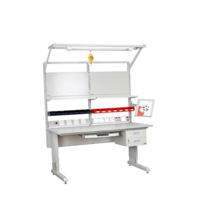 Leenol Heavy Duty ESD Safe Workstation with Power Outlets & Pegboard, Anti-static Assembly Workbench for Electronic Repair