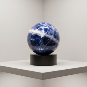Boule de Sodalite Bleue Naturelle, Pierre Ronde Polie avec un Extérieur Lisse et des Veines Blanches Naturelles - Product Image 2
