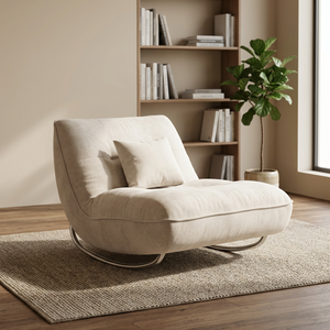 Modern Fabric Lounge Chair With Metal Legs Soft Comfortable Living Room Furniture Beige Color Solid Back Design - Product Image 1