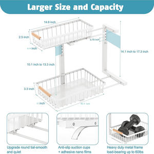 Estantes Metálicos para Almacenamiento Debajo del Fregadero de Cocina y Baño, Organizador de Gabinete Extraíble de Altura Ajustable, Organizador Deslizable de 2 Niveles - Product Image 2
