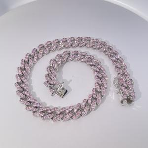 Collar de Cadena Cubana con Gemas Rosadas de Lujo Tianyu Gems, con Circonita Cúbica Brillante, para Unisex - Product Image 1