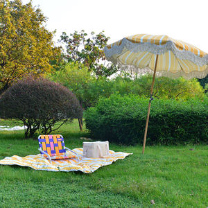 Sombrilla de playa de madera bohemia de lujo personalizada de 8 pies-Rayas amarillas con flecos, sombrilla elegante Vintage para playa y <span class=keywords><strong>patio</strong></span> trasero - Product Image 6