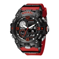 Montre connectée SMAEL 8055 pour homme, LED numérique, quartz, alarme, lumineuse, étanche 50 bars, entièrement noire, chronographe sport, chronomètre 304