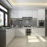 Meubles de cuisine modernes sur mesure, armoires à portes bicolores en panneaux de particules, rangements intégrés